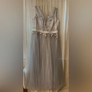 Silver prom dress with embroidery detail